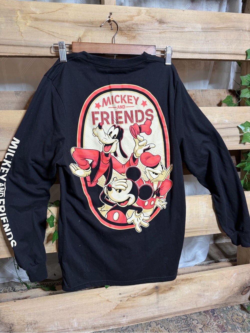 Disney Mickey and Friends Black Long-Sleeve Tee with Red & Yellow Graphic